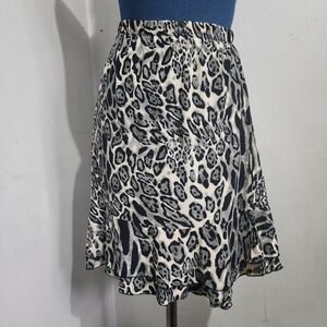 Snow Leopard Animal Print Skirt Double Ruffle Hem